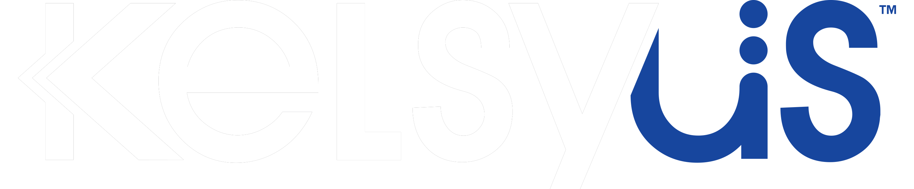Kelsyus logo in white and blue
